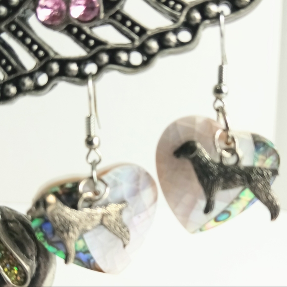Natural Handcrafted Mother of Pearl Abalone Heart and Dog Charm Earrings - Picture 3 of 10